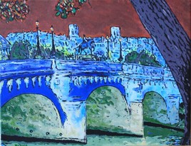 Acrylique sur toile : Le Pont-Neuf, ciel pourpre