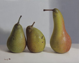 Peinture à l'huile "Le trio poires", (22cm x 27cm) 3F