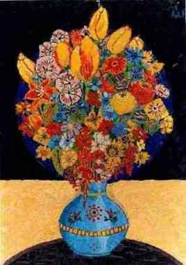 Grand bouquet au vase bleu