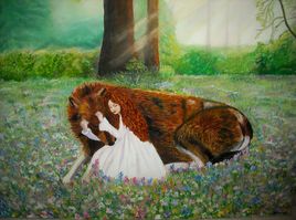 Le tableau "La fille et le loup" peint à l'huile sur toile