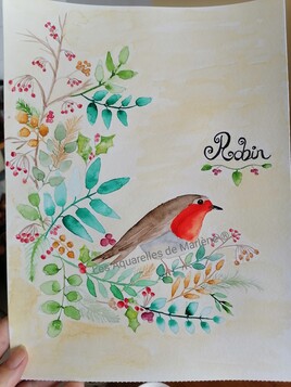 Rouge-gorge sur aquarelle