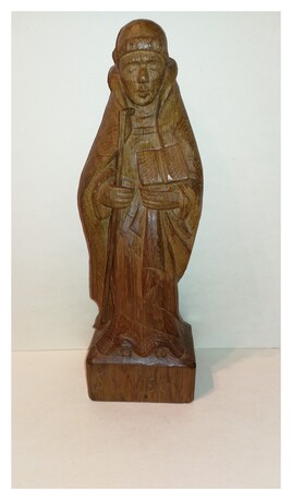 Unique statuette ancienne en bois massif l'abb&eacute; St M&eacute;en
