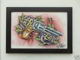 old gun and roses