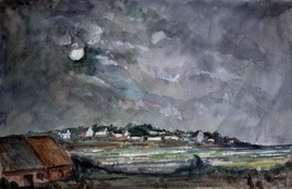 Pors carn à St Guénolé au clair de lune (aquarelle)