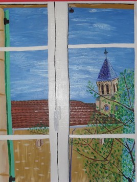 Eglise de Nojals à travers la fenêtre