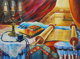 Nature morte avec un rouleau de la Torah.