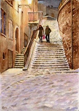 Escaliers du Gourguillon, un soir de neige
