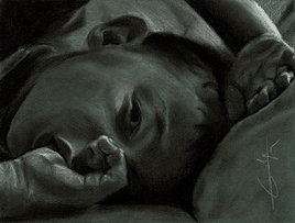 Fusain, portrait enfant au repos