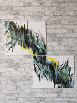 Tableau diptyque abstrait acrilique