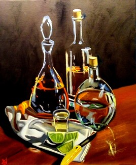 Bouteille et carafes aux citrons Bouteille et carafes aux citrons