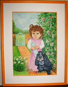 JULIE 3 ans et son chien MURPHY 55X35.5