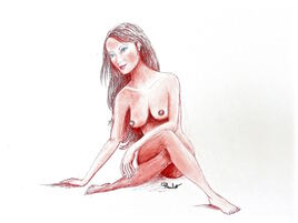 Femme nue assise jambes croisées Annette / Drawing A naked woman sitting with her legs crossed