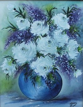Bouquet vase bleu