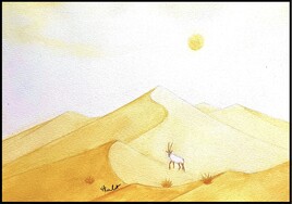 Oryx dans le d&eacute;sert / Painting Oryx in the Arabian desert