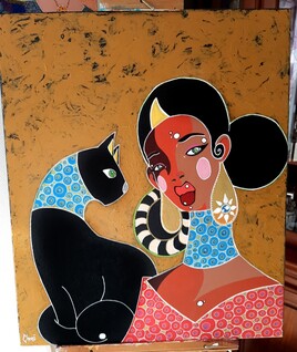La dame et le chat noir