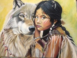Petite fille indienne et son loup