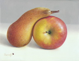 Peinture à l'huile "pomme et poire" (14cm x 18cm) 0F