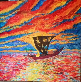 travers&eacute;e du  Niger le soir au coucher