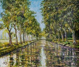 the canal du midi near Béziers oil by Claude Dubois