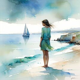 Une fille debout au bord de la mer