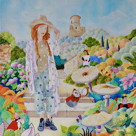 "L'univers merveilleux d'Alice à Grimaud" Huile sur toile extra-fine 50 x 50 cm