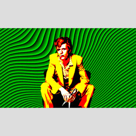 David Bowie et ciseaux sur fond sonore