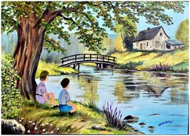 Les deux jeunes au bord de l'eau