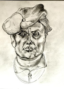 Portrait crayon charbon homme ancien de Pays Bas, Rennaissance