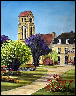 église et mairie de Saint-Germain-lès-Arpajon  concours de peinture juin 2017