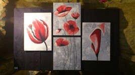 Quadryptique fleurs roses