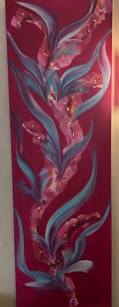 Le murmure des formes: acrylique et techniques mixtes sur toile 150x50