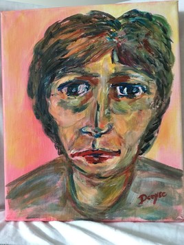 portrait sur fond rouge