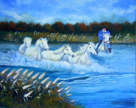 Travers&eacute;e de chevaux dans les marais