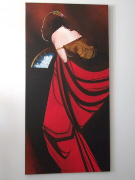 Jeune femme rebelle au drap&eacute; rouge