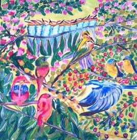 peinture r&eacute;union d&rsquo;oiseaux