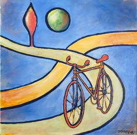 Bicyclette sur fond bleu