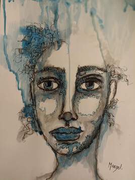 Portrait de femme bleu