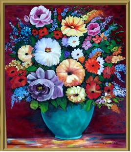 Bouquet dans vase émeraude