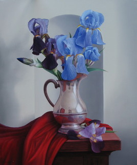Peinture à l'huile "Bouquet d'iris" (55CM X 46CM) 10F