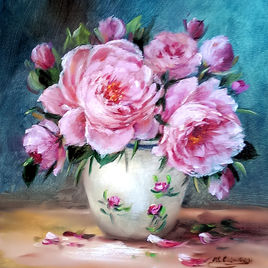 Bouquet de roses et son vase de porcelaine
