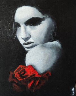 femme &agrave; la rose