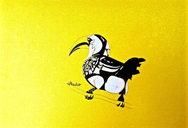 Oiseau Le calao leucomèle (Tockus leucomelas) / Painting Bird A Southern Yellow-billed Hornbill