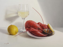 Dégustation d'oursin et vin blanc (27cm x 35cm) 5F