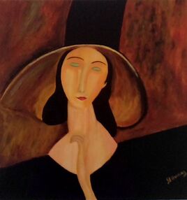 LA DAME AU CHAPEAU " copie de peintre MODIGLIANI"
