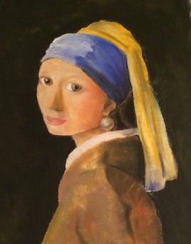 Jeune fille &agrave; la perle au pastel sec