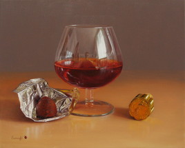 Peinture à l'huile "Le verre de cognac" (22cmx27cm) 3F