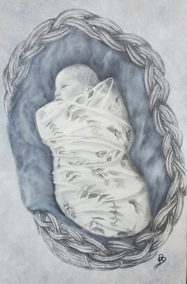 Marceau dans son berceau d osier(vendu)