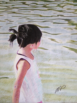 La petite fille songeuse au bord de l'eau N°4