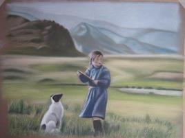 petite fille Mongole et son chien