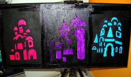 Tableau peinture huile 'Egises russes la nuit"